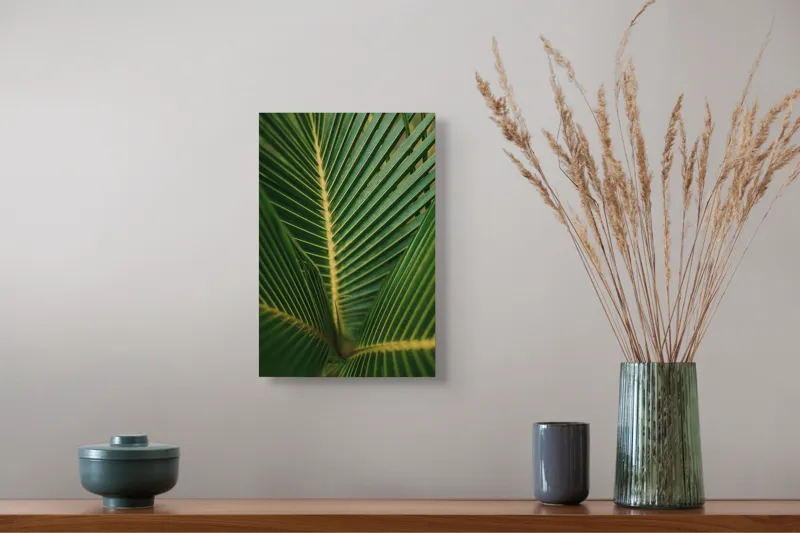 Tablou Canvas, "Simfonia frunzelor de palmier verzi", Verde, Frunze, Simetrie, Textură, Natură, Ferigă, Detalii, Linie, Vascularizare, Prospețime, 26 x 39 cm – poza 5