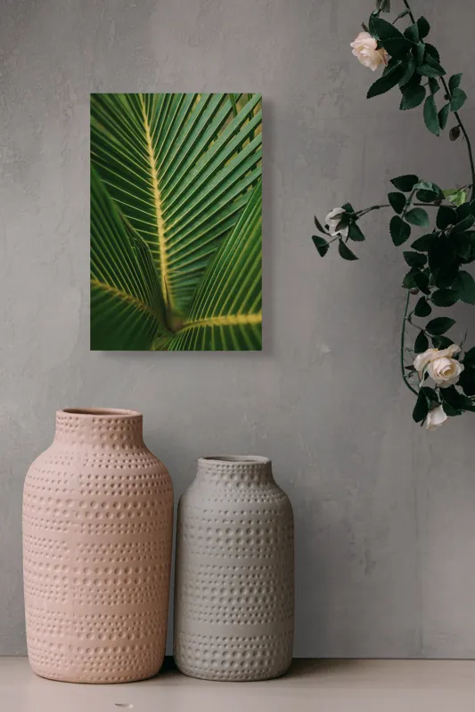 Tablou Canvas, "Simfonia frunzelor de palmier verzi", Verde, Frunze, Simetrie, Textură, Natură, Ferigă, Detalii, Linie, Vascularizare, Prospețime, 26 x 39 cm – poza 6