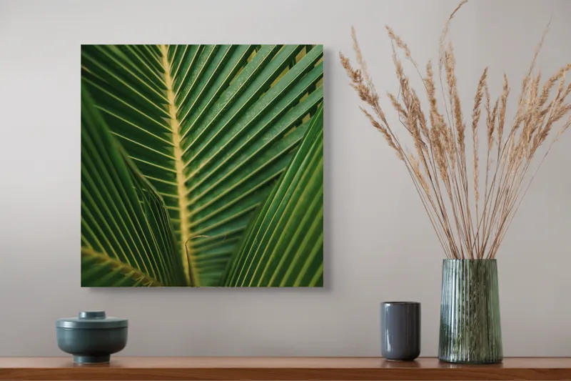 Tablou Canvas, "Simfonia frunzelor de palmier verzi", Verde, Frunze, Simetrie, Textură, Natură, Ferigă, Detalii, Linie, Vascularizare, Prospețime, 50 x 50 cm – poza 4