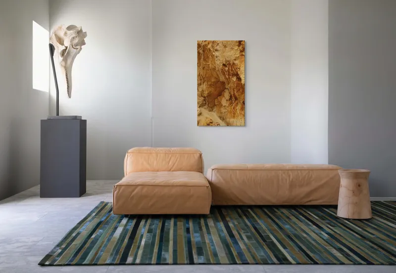 Tablou Canvas, "Straturi de piatră erodate de timp", Pietre, Stâncă, Textură, Eroziune, Galben, Maro, Natură, Forme, Abstract, Suprafețe, 50 x 90 cm – poza 5