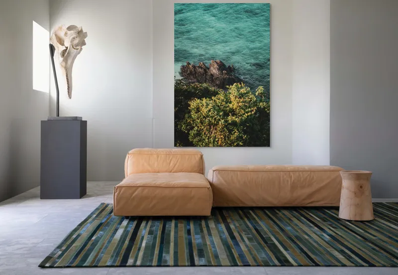 Tablou Canvas, "Stânci solitare în mare turcoaz", Ocean, Stânci, Valuri, Verdeață, Apus., 100 x 150 cm – poza 7