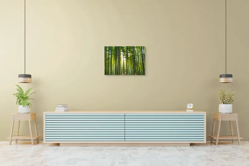 Tablou Canvas, "Lumina blândă printre bambuși verzi", Bambus, Lumină, Verzi, Natură, Tranquilitate, Pădure, Creștere, Soare, Energie, Frunziș, 70 x 50 cm – poza 7