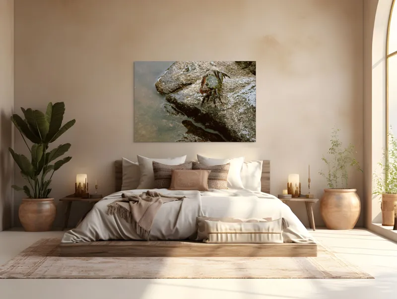 Tablou Canvas, "Crabul aventurier pe stânca umedă", Crab, Rock, Water, Nature, Texture, Claw, Wild, Habitat, Surface, Rough, 150 x 100 cm – poza 4