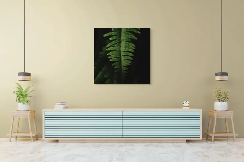 Tablou Canvas, "Frunza de ferigă în umbră verde", Frunză, Verde, Fern, Natură, Umbre, Textură, Detaliu, Frunziș, Închidere, Vegetație, 100 x 100 cm – poza 5
