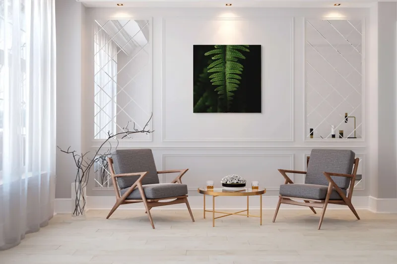 Tablou Canvas, "Frunza de ferigă în umbră verde", Frunză, Verde, Fern, Natură, Umbre, Textură, Detaliu, Frunziș, Închidere, Vegetație, 100 x 100 cm – poza 7