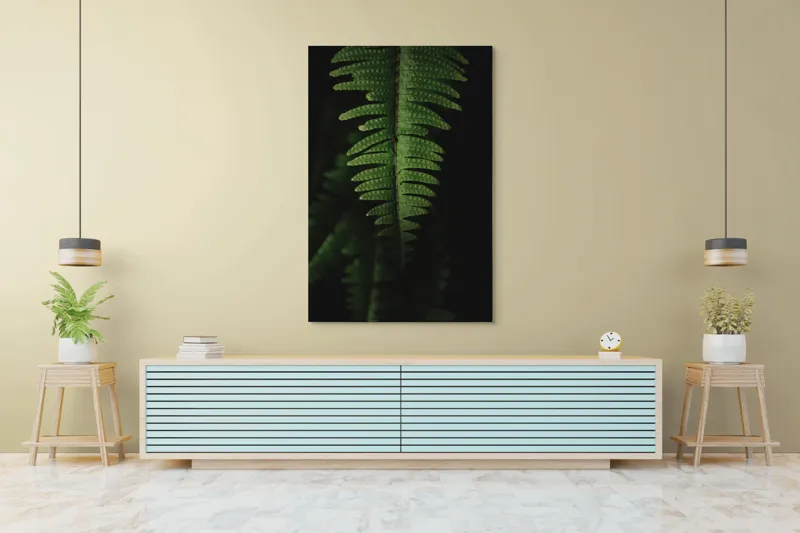 Tablou Canvas, "Frunza de ferigă în umbră verde", Frunză, Verde, Fern, Natură, Umbre, Textură, Detaliu, Frunziș, Închidere, Vegetație, 100 x 150 cm – poza 4