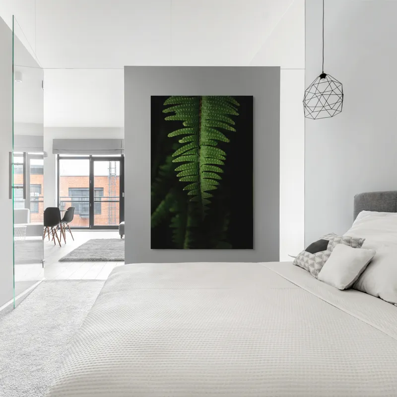 Tablou Canvas, "Frunza de ferigă în umbră verde", Frunză, Verde, Fern, Natură, Umbre, Textură, Detaliu, Frunziș, Închidere, Vegetație, 100 x 150 cm – poza 5