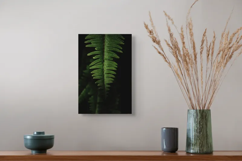 Tablou Canvas, "Frunza de ferigă în umbră verde", Frunză, Verde, Fern, Natură, Umbre, Textură, Detaliu, Frunziș, Închidere, Vegetație, 26 x 39 cm – poza 5