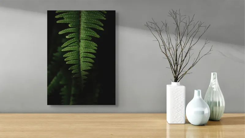 Tablou Canvas, "Frunza de ferigă în umbră verde", Frunză, Verde, Fern, Natură, Umbre, Textură, Detaliu, Frunziș, Închidere, Vegetație, 39 x 54 cm – poza 4