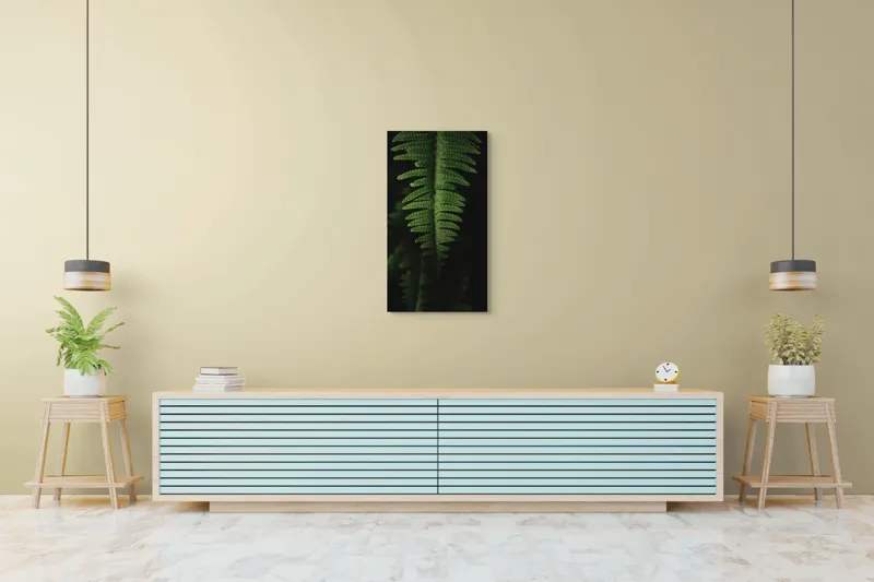 Tablou Canvas, "Frunza de ferigă în umbră verde", Frunză, Verde, Fern, Natură, Umbre, Textură, Detaliu, Frunziș, Închidere, Vegetație, 50 x 90 cm – poza 6