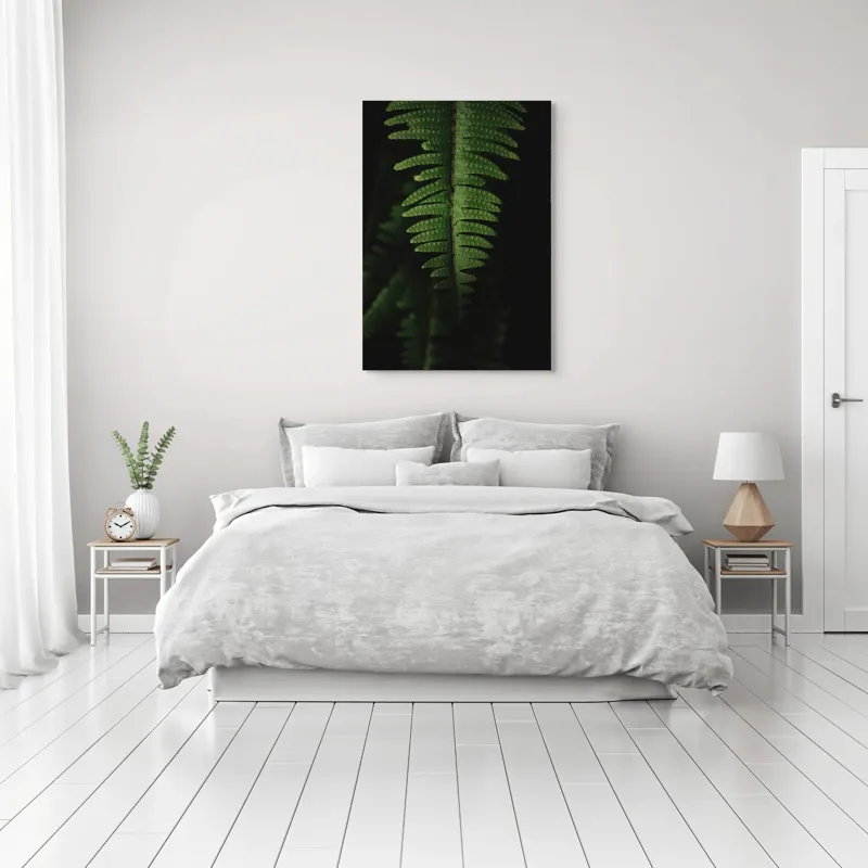 Tablou Canvas, "Frunza de ferigă în umbră verde", Frunză, Verde, Fern, Natură, Umbre, Textură, Detaliu, Frunziș, Închidere, Vegetație, 70 x 100 cm – poza 3