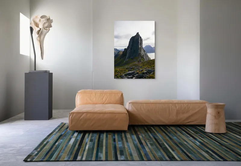 Tablou Canvas, "Vârful solitar din munții nordici", Stâncă, Impunătoare, Natură, Munți, Cer, Nori, Stâncos, Vegetație, Priveliște., 70 x 100 cm – poza 7