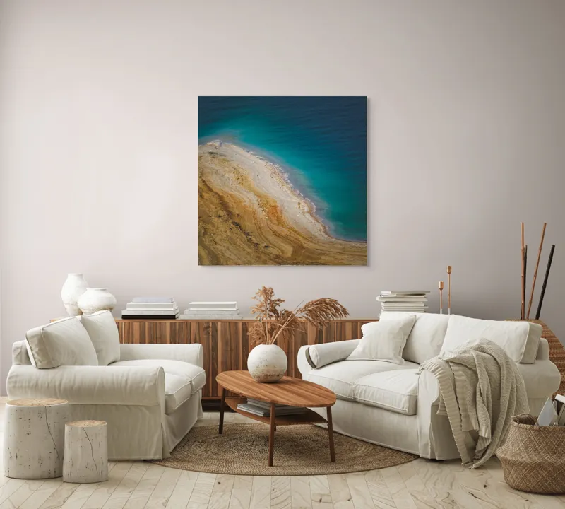 Tablou Canvas, "Întoarcerea mării în culori terestre", Ocean, Nisip, Culori, Contrast, Texturi, Valuri, Margine, Liniște, 100 x 100 cm – poza 3