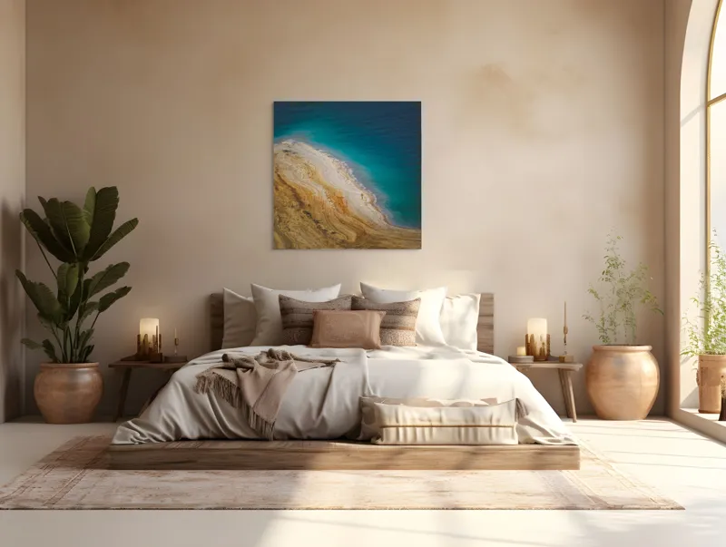 Tablou Canvas, "Întoarcerea mării în culori terestre", Ocean, Nisip, Culori, Contrast, Texturi, Valuri, Margine, Liniște, 100 x 100 cm – poza 4