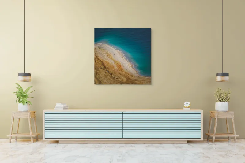 Tablou Canvas, "Întoarcerea mării în culori terestre", Ocean, Nisip, Culori, Contrast, Texturi, Valuri, Margine, Liniște, 100 x 100 cm – poza 5