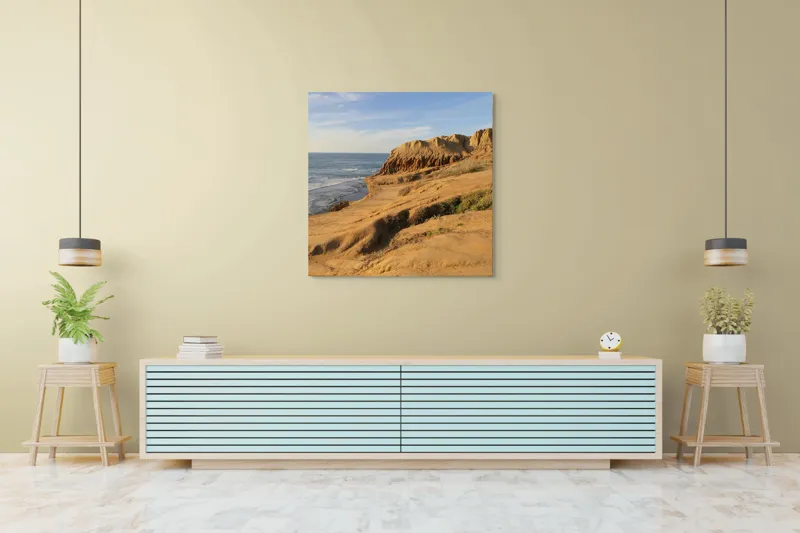 Tablou Canvas, "Peisaj arid la malul mării", Ocean, Stânci, Apus, Horizon, Cer, Valuri, Peisaj., 100 x 100 cm – poza 5