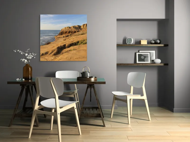 Tablou Canvas, "Peisaj arid la malul mării", Ocean, Stânci, Apus, Horizon, Cer, Valuri, Peisaj., 100 x 100 cm – poza 6