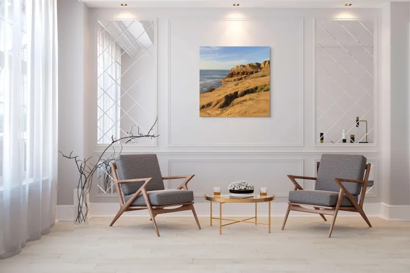 Tablou Canvas, "Peisaj arid la malul mării", Ocean, Stânci, Apus, Horizon, Cer, Valuri, Peisaj., 100 x 100 cm – poza 7