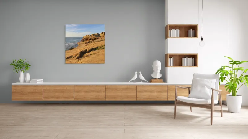 Tablou Canvas, "Peisaj arid la malul mării", Ocean, Stânci, Apus, Horizon, Cer, Valuri, Peisaj., 100 x 100 cm – poza 8