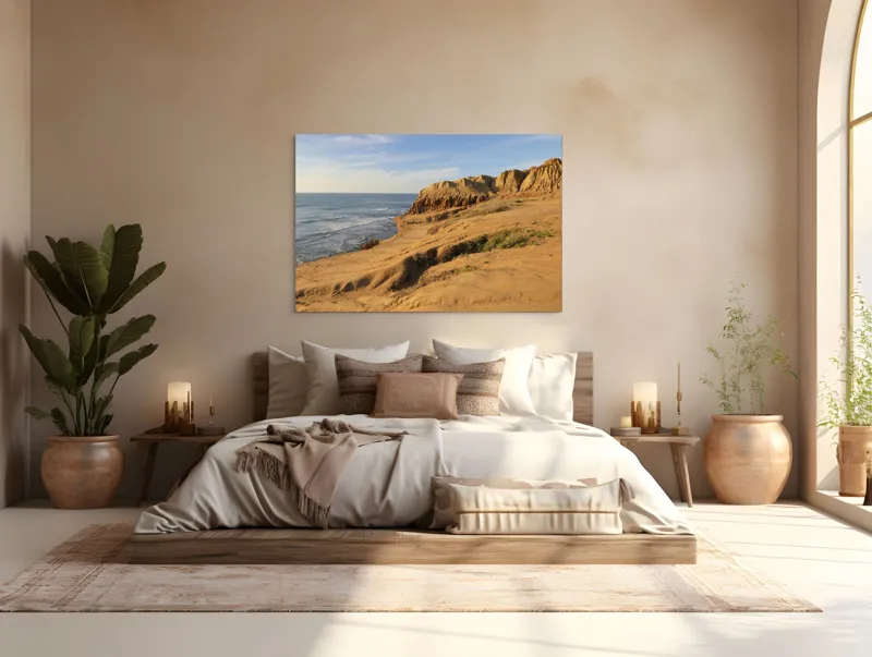Tablou Canvas, "Peisaj arid la malul mării", Ocean, Stânci, Apus, Horizon, Cer, Valuri, Peisaj., 150 x 100 cm – poza 4