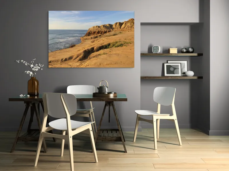 Tablou Canvas, "Peisaj arid la malul mării", Ocean, Stânci, Apus, Horizon, Cer, Valuri, Peisaj., 150 x 100 cm – poza 5