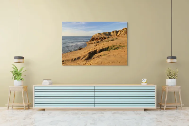 Tablou Canvas, "Peisaj arid la malul mării", Ocean, Stânci, Apus, Horizon, Cer, Valuri, Peisaj., 150 x 100 cm – poza 6