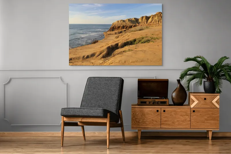 Tablou Canvas, "Peisaj arid la malul mării", Ocean, Stânci, Apus, Horizon, Cer, Valuri, Peisaj., 150 x 100 cm – poza 8