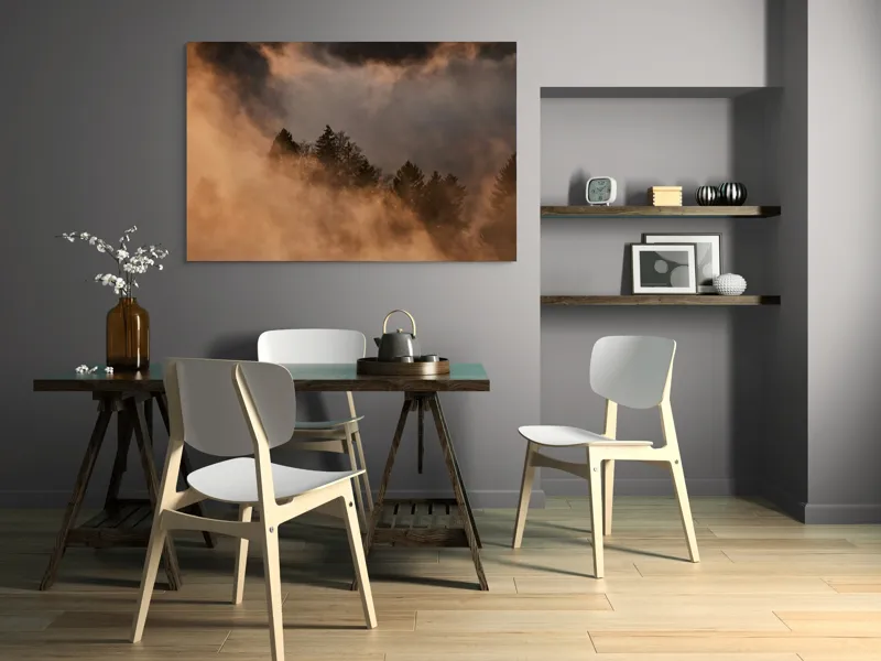 Tablou Canvas, "Umbrele serii pe munte înnegurat", Ceață, Mister, Pădure, Etereal, Natură, Calm, Lumină, Umbre, 150 x 100 cm – poza 5