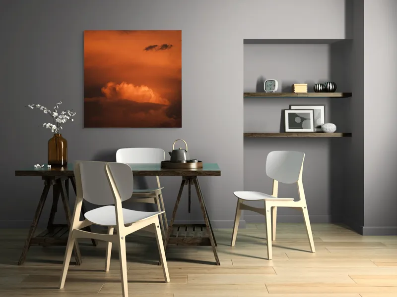Tablou Canvas, "Nor de foc la apus", Nor, Apus, Cer, Portocaliu, Dramatic, Întunecat, Lumină, Vise, Mister, Încântare., 100 x 100 cm – poza 6