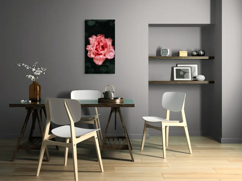 Tablou Canvas, "Trandafirul solitar al grădinii întunecate", Roz, Delicatețe, Frumusețe, Natură, Petale, Farmec, Flori, Contrast, 50 x 90 cm – poza 4