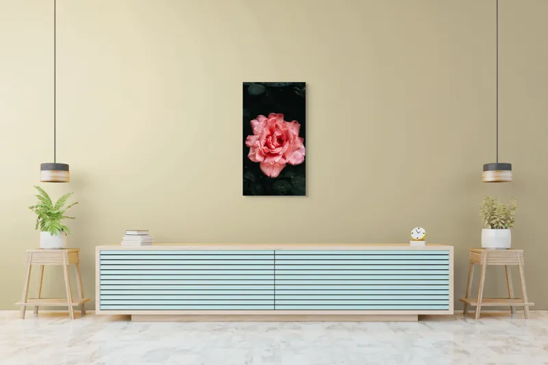 Tablou Canvas, "Trandafirul solitar al grădinii întunecate", Roz, Delicatețe, Frumusețe, Natură, Petale, Farmec, Flori, Contrast, 50 x 90 cm – poza 6