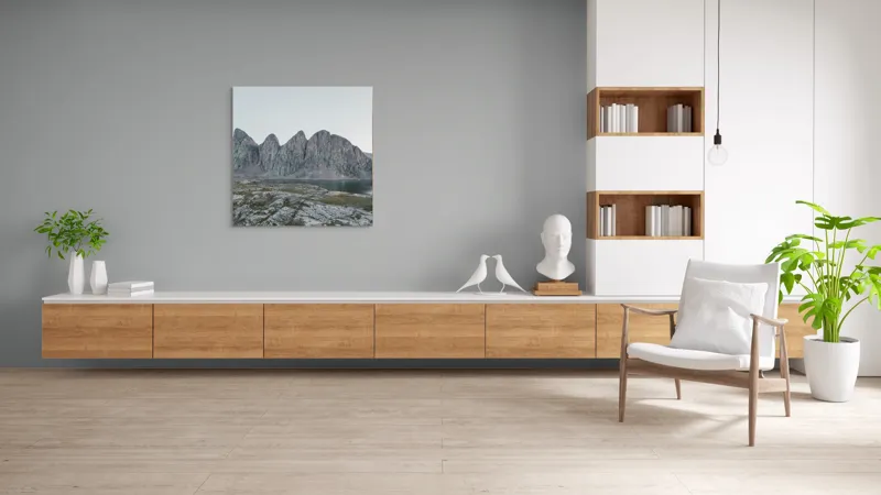Tablou Canvas, "Munții tăcuți ai dimineții nordice", Piatre, Munte, Cer, Lac, Natura, Stancă, Timp, Liniște, Peisaj, 100 x 100 cm – poza 8