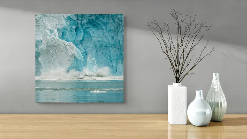 Tablou Canvas, "Fragment din regatul de gheață albastră", Gheață, Albastru, Fragmentare, Peisaj, Natură, Ocean, Tăcere, Liniște, Măreție, Rece., 50 x 50 cm – poza 3