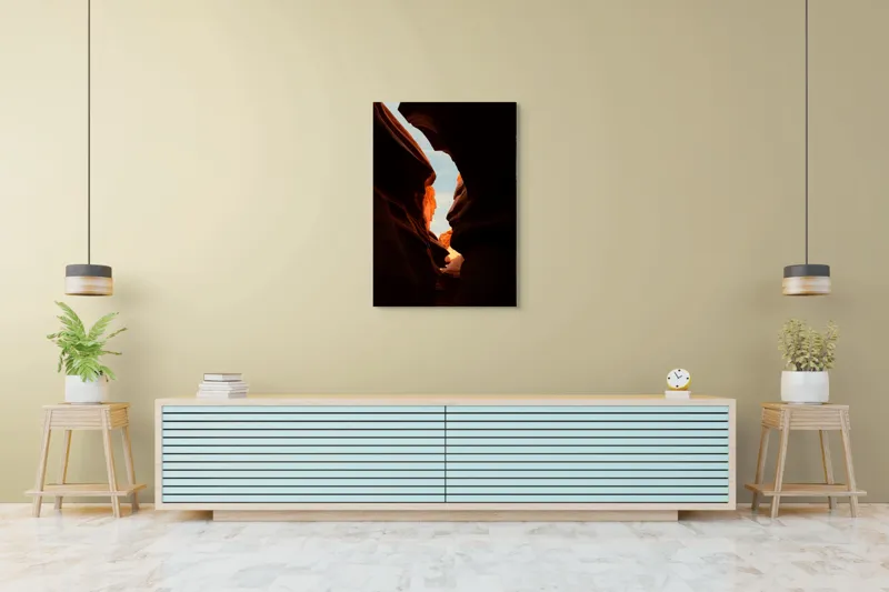 Tablou Canvas, "Siluete stâncoase sub cer albastru", Forme, Roca, Umbre, Lumină, Cer, Peisaj, Îngust, Contrast., 70 x 100 cm – poza 5