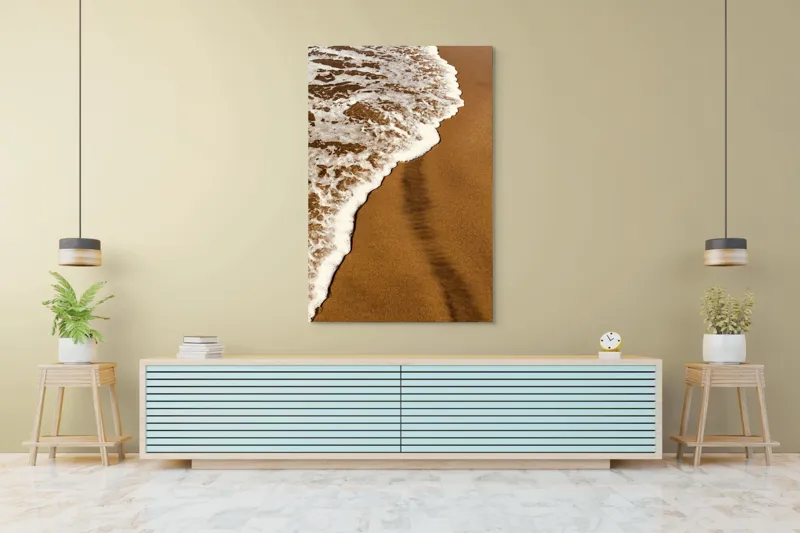 Tablou Canvas, "Apă sărată și nisip auriu", Valuri, Nisip, Spumă, Apă, Liniște, 100 x 150 cm – poza 4