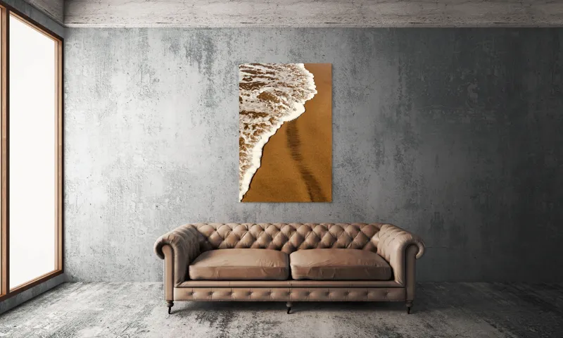 Tablou Canvas, "Apă sărată și nisip auriu", Valuri, Nisip, Spumă, Apă, Liniște, 100 x 150 cm – poza 6