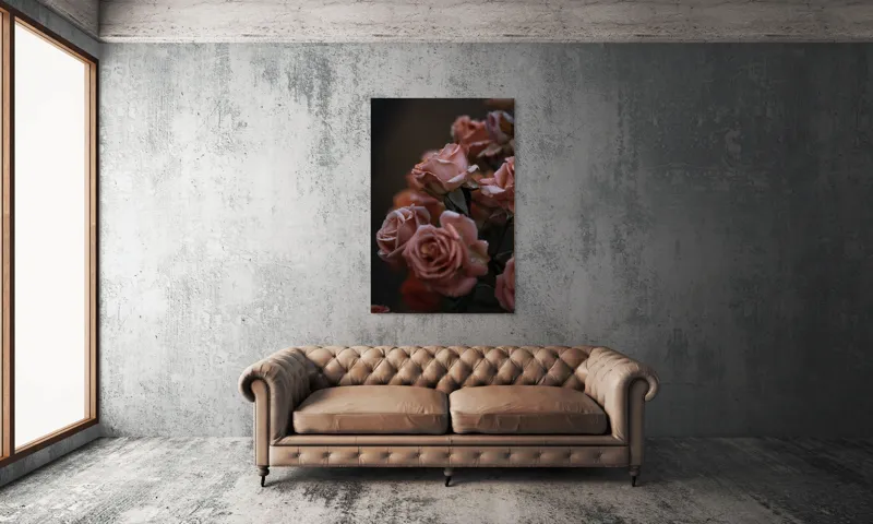 Tablou Canvas, "Trandafiri roz în amurg ploios", Răbdare, Gingășie, Melancolie, Fragilitate, Eleganță, Visare, Îmbobocire, 100 x 150 cm – poza 6