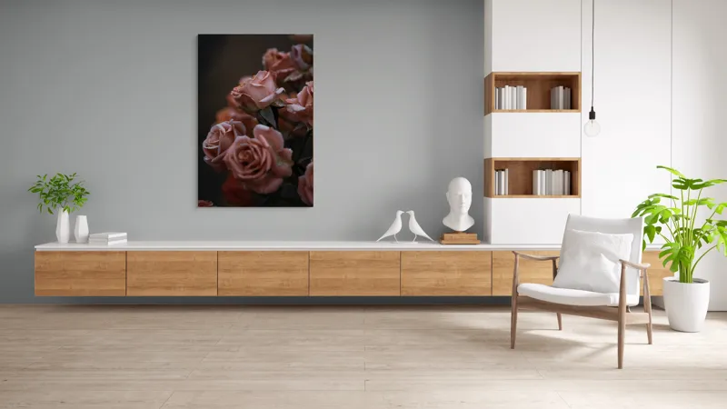 Tablou Canvas, "Trandafiri roz în amurg ploios", Răbdare, Gingășie, Melancolie, Fragilitate, Eleganță, Visare, Îmbobocire, 100 x 150 cm – poza 8