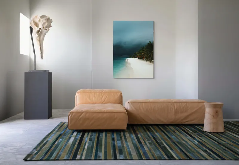 Tablou Canvas, "Furtună aproape de paradis tropical", Ocean, Nisip, Palmieri, Cer, Întunecare, Apus, Natură, Pustiu, Calm, Aventura, 70 x 100 cm – poza 7