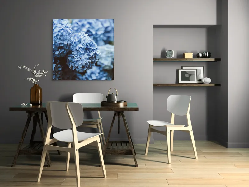 Tablou Canvas, "Blândețea florilor de hortensie albastre", Flori, Albastru, Delicatețe, Petale, Natură, Frumusețe, Textură, 100 x 100 cm – poza 6