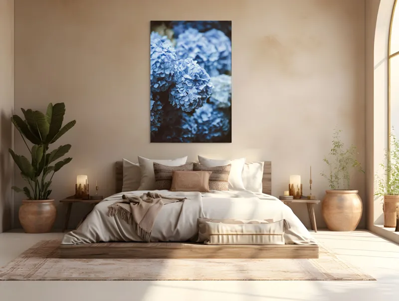 Tablou Canvas, "Blândețea florilor de hortensie albastre", Flori, Albastru, Delicatețe, Petale, Natură, Frumusețe, Textură, 100 x 150 cm – poza 3