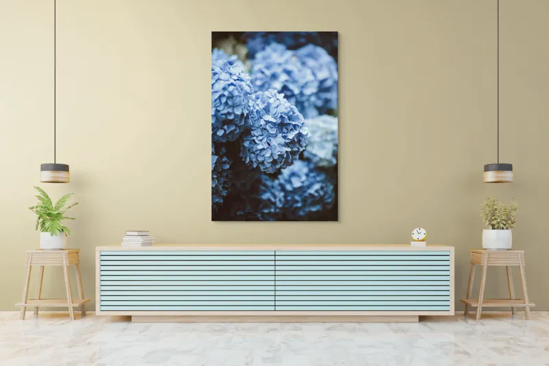 Tablou Canvas, "Blândețea florilor de hortensie albastre", Flori, Albastru, Delicatețe, Petale, Natură, Frumusețe, Textură, 100 x 150 cm – poza 4