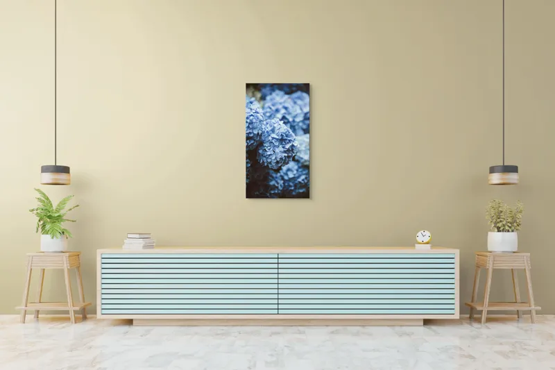 Tablou Canvas, "Blândețea florilor de hortensie albastre", Flori, Albastru, Delicatețe, Petale, Natură, Frumusețe, Textură, 50 x 90 cm – poza 6