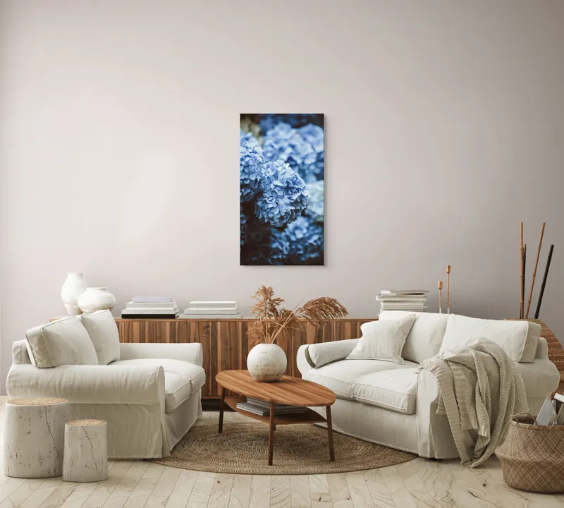 Tablou Canvas, "Blândețea florilor de hortensie albastre", Flori, Albastru, Delicatețe, Petale, Natură, Frumusețe, Textură, 50 x 90 cm – poza 7
