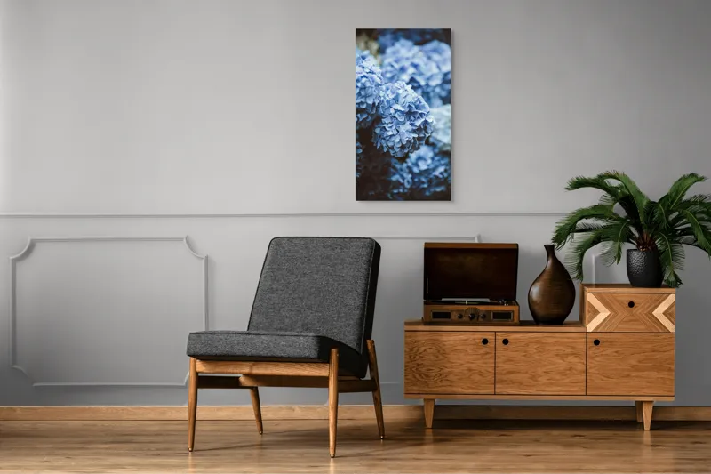 Tablou Canvas, "Blândețea florilor de hortensie albastre", Flori, Albastru, Delicatețe, Petale, Natură, Frumusețe, Textură, 50 x 90 cm – poza 8