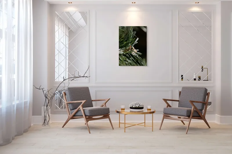 Tablou Canvas, "Fluture ascuns printre ramuri verzi", Fluture, Frunze, Verde, Natură, Delicat, Fragil, Lumină, Inspirație, Seriozitate, Simplitate, 70 x 100 cm – poza 8