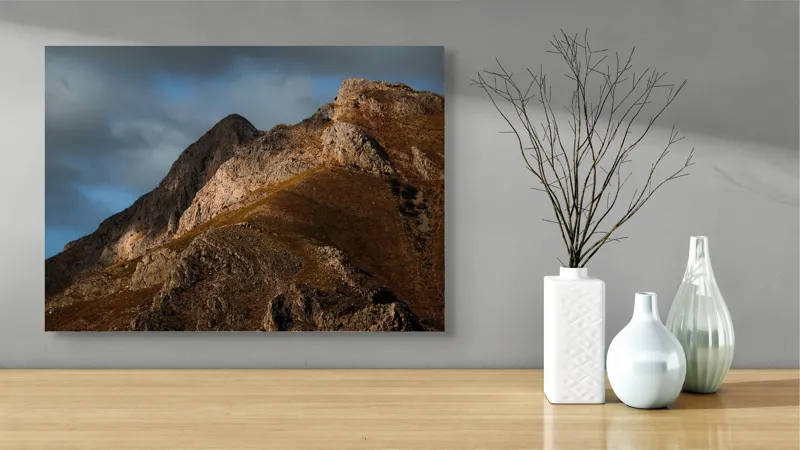 Tablou Canvas, "Umbrele serii pe munte semeț", Munți, Rocă, Umbre, Înserare, Natură, Vârfuri, Cer, Nori, Lumină, Peisaj, 70 x 50 cm – poza 3
