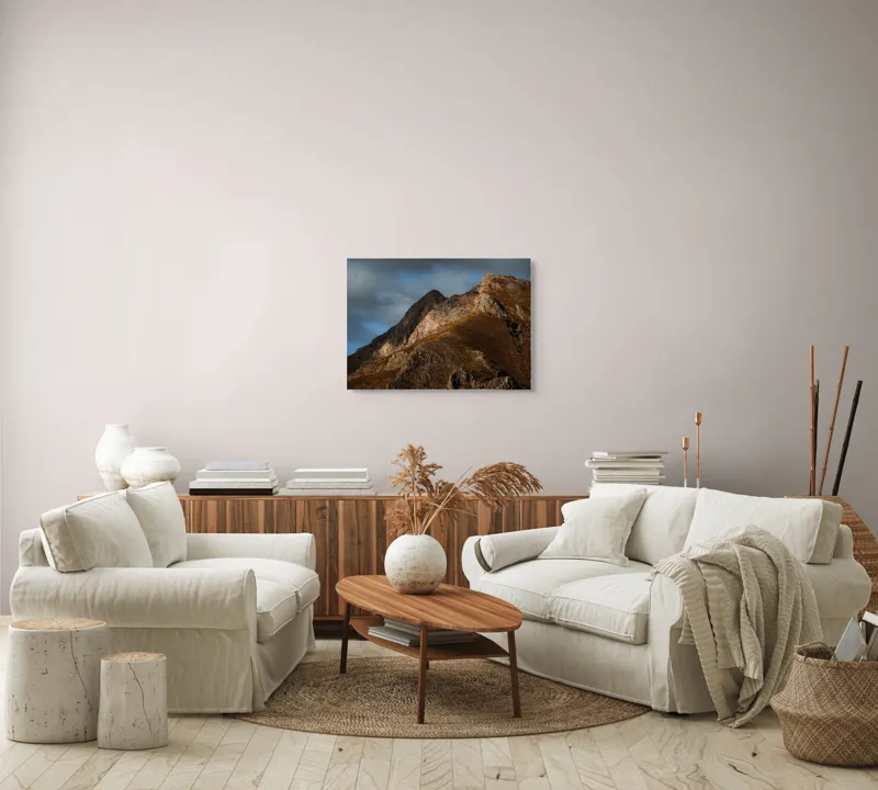Tablou Canvas, "Umbrele serii pe munte semeț", Munți, Rocă, Umbre, Înserare, Natură, Vârfuri, Cer, Nori, Lumină, Peisaj, 70 x 50 cm – poza 6