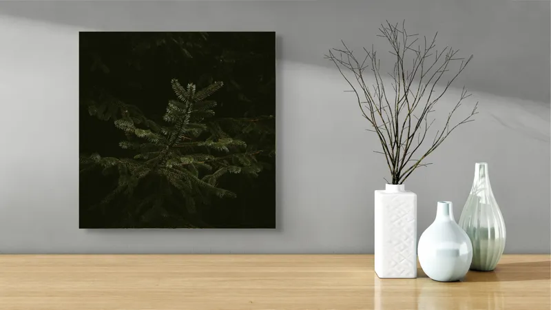 Tablou Canvas, "Frumusețea ascunsă a naturii misterioase", Branșe, Verde, Umbră, Mister, Natură, Calm, Noapte, Frunze, Întunecat, Textură, 50 x 50 cm – poza 3