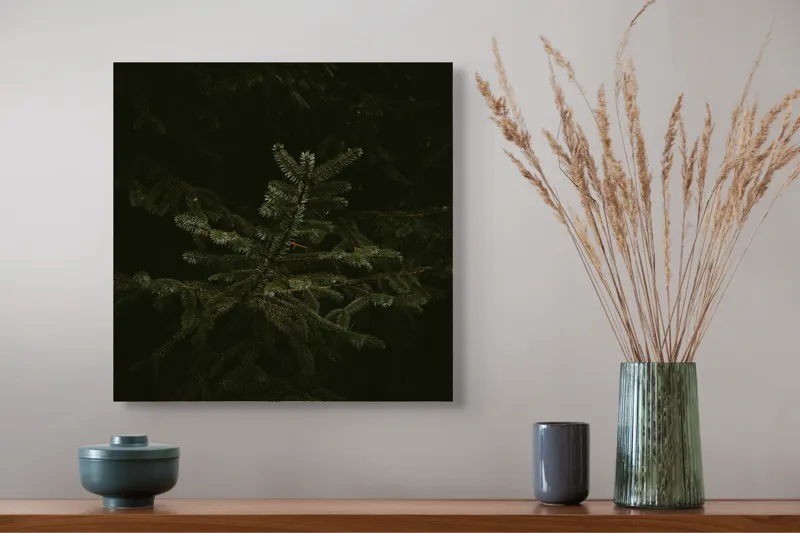 Tablou Canvas, "Frumusețea ascunsă a naturii misterioase", Branșe, Verde, Umbră, Mister, Natură, Calm, Noapte, Frunze, Întunecat, Textură, 50 x 50 cm – poza 4